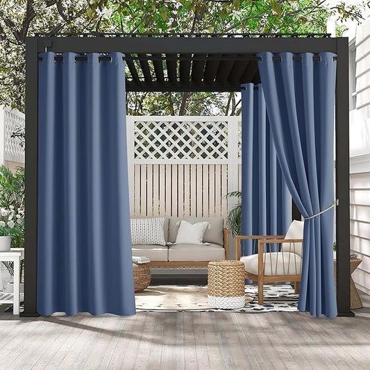 RYB HOME 2 Panels Fade Resistant Outdoor Curtains for Patio Waterproof Block Sunlight Thermal Insulated Privacy Thick Outside Curtains for Porch, Gazebo, Pergola, W52 x L84, Navy Blue