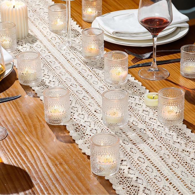 30 Pcs Clear Votive Candle Holders, Votive Candle Holders with Polka Dot Embossed for Table Centerpiece, Tealight Candle Holder for Weddings, Home Decor, Baby Shower, Special Occasions