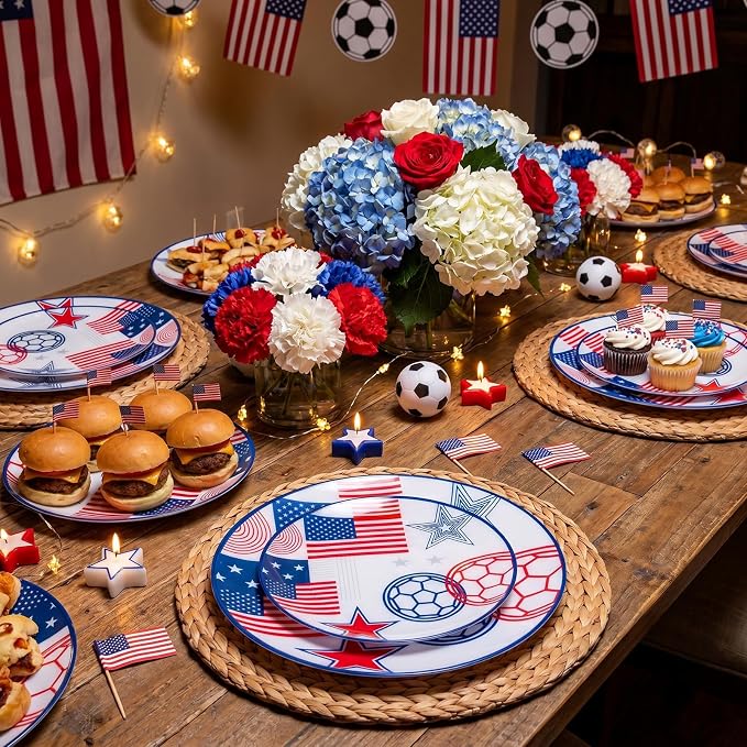 I00000 20 Pcs Plastic Soccer Plates - Heavy Duty Disposable Plates for Global Soccer Celebration Party Supplies include 10.25" Dinner Plate& 7.5" Dessert Plate for soccer Party