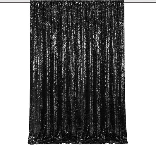 Black Sequin Backdrop Curtains-1 Panel 5FTx8FT Black Backdrop for Wedding, Glitter Party Decorations Background Drapes for Birthday Party Anniversary Graduation Photo Booth Decor