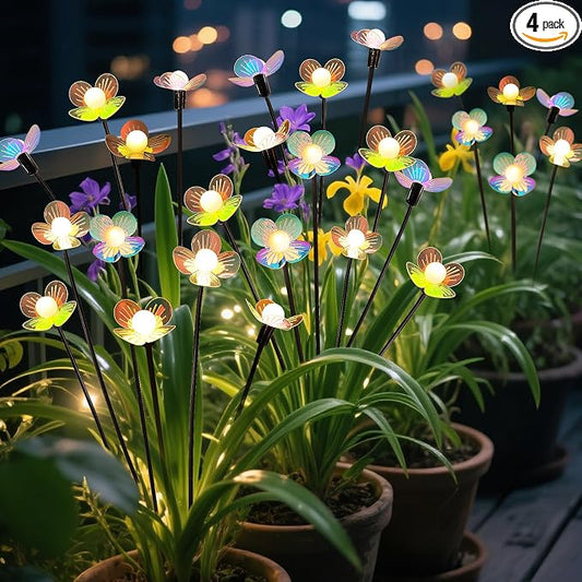 MRHEPHAESTUS Solar Garden Lights, 4 Pack 24 LED Solar Swaying Flower Light, Waterproof Firefly Lights Outdoor Fairy Light for Garden Patio Yard Pathway Flower Bed Decoration