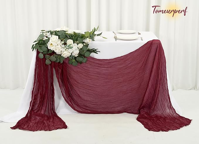 16 Pack 10Ft Cheesecloth Table Runner Burgundy, 20 x 120 Inch Rustic Gauze Boho Cheese Cloth Table Runners Wedding Long Table Runner for Wedding Party Bridal Shower Table Decoration