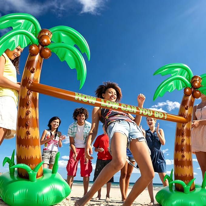 75 Inch Hawaiian Inflatable Limbo Party Game Set Palm Tree Limbo Outdoor Toys Tropical Theme Fun Pole for Summer Outdoor Beach Pool Birthday Party Activities