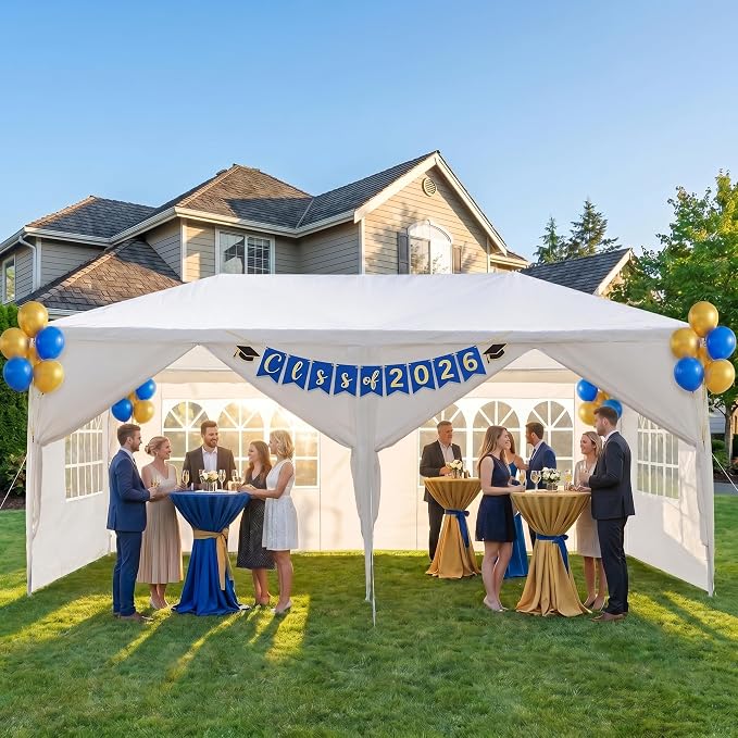 10x20 Canopy Tent for Parties, Heavy Duty Waterproof Outdoor Tent with 6 Detachable Sidewalls & Window Panels, Large Event, Wedding & Backyard Shelter, Commercial & Personal Use, White