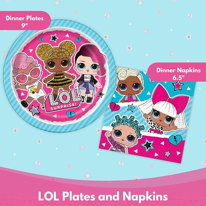LOL Birthday Party Decorations - 16 Guests LOL Party Pack with Banner, Balloons, Plates, Napkins, Tablecloth, Checklist - Officially Licensed