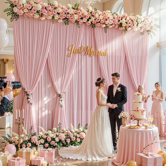 10ftx12ft Wrinkle Free Dusty Rose Backdrop Curtain, 10 Panels 12FT Long Wedding Photo Backdrop Drapes, Silky Polyester Back Drop Cloth for Birthday Photography Background Party Backdrop Draping