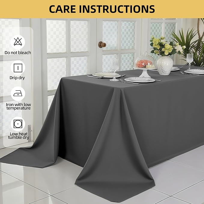 2-Pack 90x132 inch Grey Table Cloths, Solid Stain and Wrinkle Resistant Oblong Tablecloth, Premium Plain Weave Polyester Fabric Rectangle Table Linen Covers for Hotel, Wedding