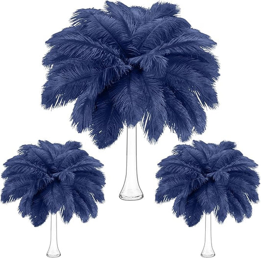 Maitys 90 Pcs Large Natural Ostrich Feathers Bulk 14-16 Inch (35-40cm) 12-14 Inch (30-35cm) 10-12 (25-30cm) Ostrich Feathers Plumes for Centerpieces Wedding (Navy Blue)