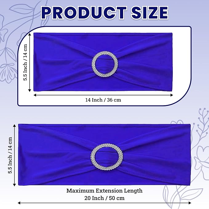 VDS - Royal Blue | Spandex Chair Sashes Bows | 200 PCS | Stretch Elastic Banquet Universal Folding Chair Band Tie with Silver Buckle Slider for Wedding Party Conference Celebration Event Decoration
