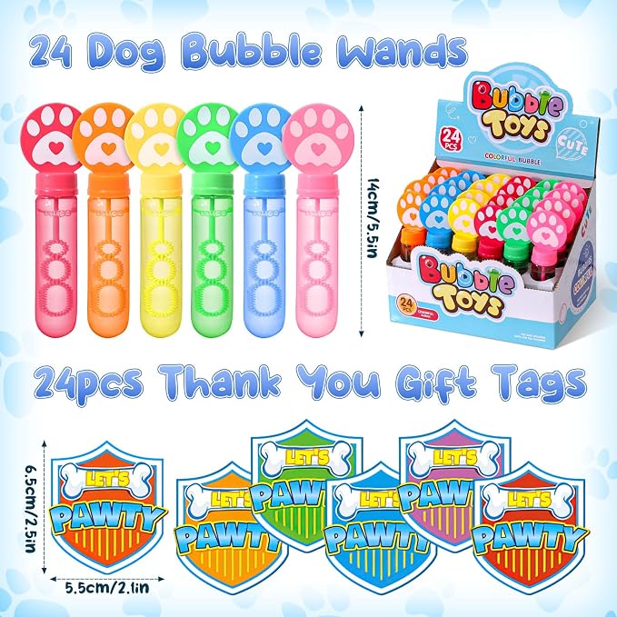 Winrayk 24 Large Paw Print Bubble Wands with Gift Card, Bubbles Bulk Puppy Dog Cat Party Favors for Kids, Easter Pinata Filler Goodie Bag Stuffer Treasure Box Classroom Prize Birthday Gift Outdoor Toy