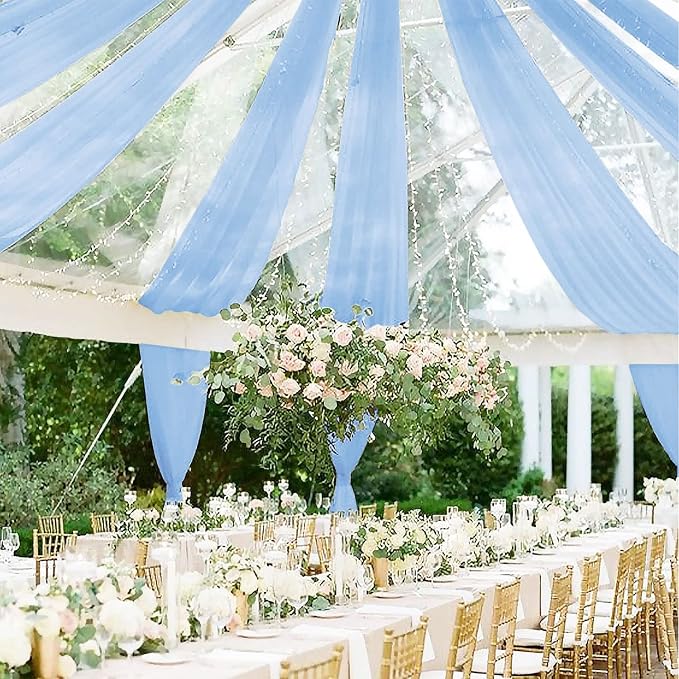 FOTSHARER Baby Blue Ceiling Drapes for Wedding Ceiling Drapes 2 Panels 5x20FT Chiffon Wedding Arch Draping Fabric Ceiling Curtains for Backdrop Ceiling Decorations for Party Arch Drapery for Reception