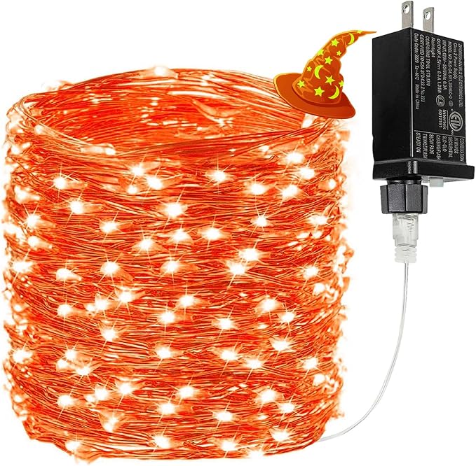 66Ft 200 LED Halloween Fairy Lights Plug in, 8 Modes String Lights with Timer for Outdoor & Indoor, Waterproof Twinkle Lights for Bedroom Garden Party Carnival Supplies Halloween Decorations (Orange)