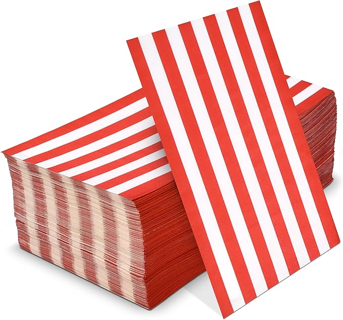 Gift Boutique 100 Red and White Stripe Guest Napkins Disposable Paper Hand Towels for Bathroom Powder Room Wedding Holiday Birthday Party Shower Decor