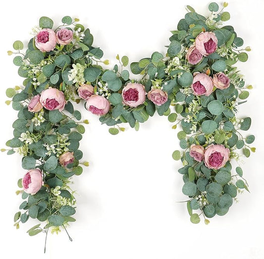 SOMYTING 2 Pack 13FT Flower Garland, Artificial Rose Vine Fake Flower Garland Silk Rose Peony Vines Faux Valentine Floral Garlands for Wedding Party Arch Table Backdrop Wall Decoration (Vintage Pink)