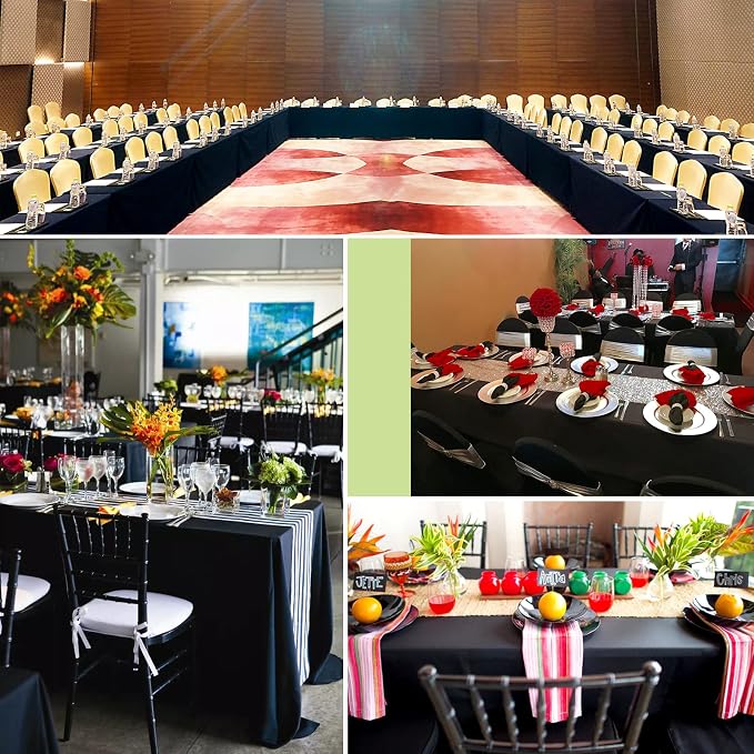 6 Packs Tablecloth 90 x 132 Inch, Black Polyester Table Cloth for 6ft Rectangle Tables, Stain and Wrinkle Resistant Washable Fabric Table Cover for Wedding Banquets Parties Buffet Dining Table