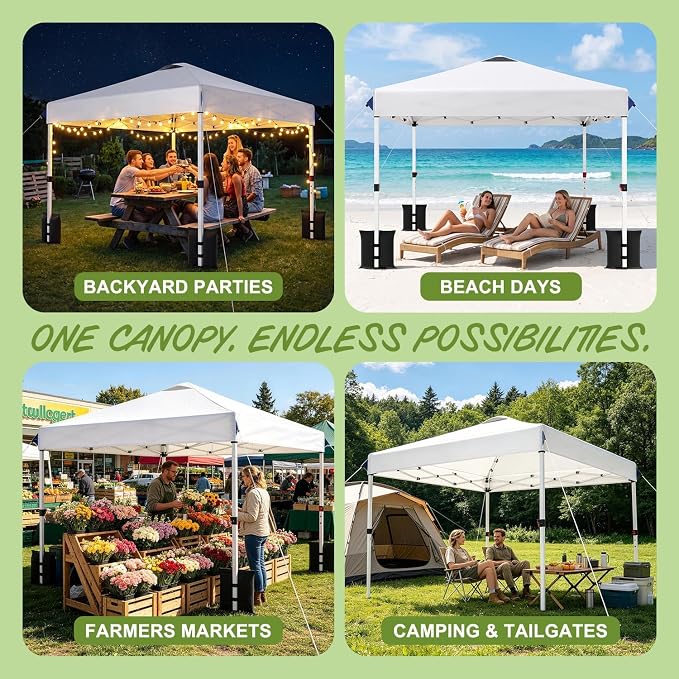 Suteck 10x10 Pop Up Canopy Tent, One-Push Easy Setup Instant Canopy with Vented Top, Waterproof UV Protection, 3 Adjustable Heights for Camping, Party, Beach & Outdoor Events