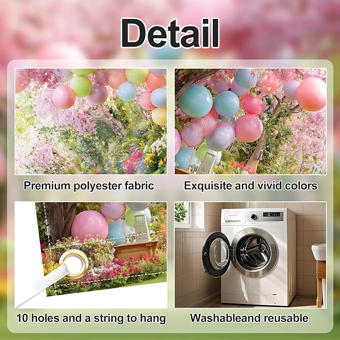 Cherry Blossom Garden Garage Door Banner Cover 7x16FT Waterproof –Pastel Balloon Arch & Floral Path Backdrop,Indoor Outdoor Decor for Spring Easter,Wedding,Baby Shower, Bridal Shower & Photo Booth