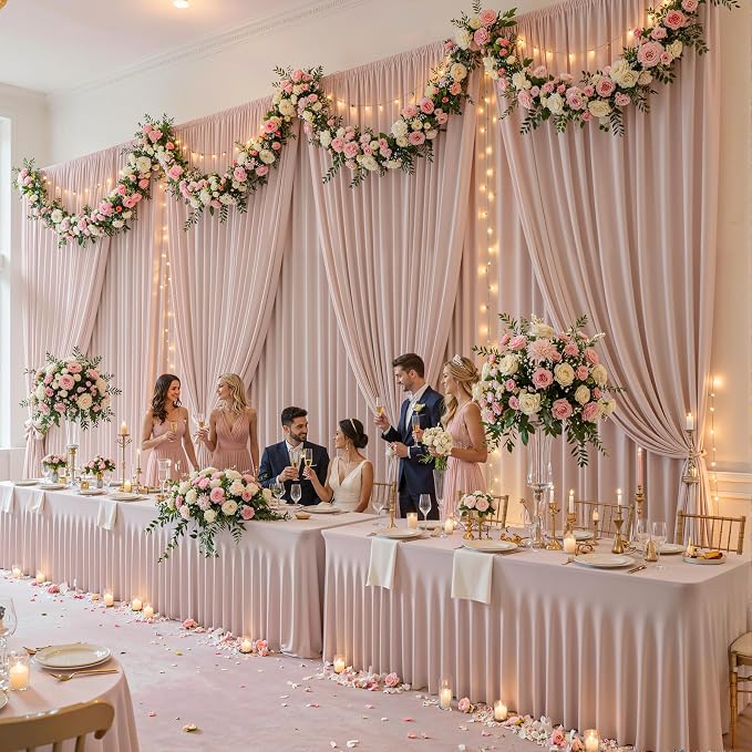8 Panles Nude Rose Backdrop Curtains - Wrinkle Free Fabric Backdrop Curtain for Photoshoot,10ft Wedding Party Photo Backdrop Drapes for Birthday Baby Shower Photography Stage Background Decorations