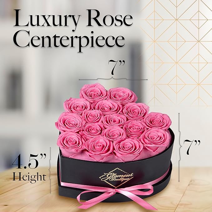 GLAMOUR BOUTIQUE 16 Flower Forever Heart Shape Box, Mothers Day Gift For Mom, Eternal Preserved Roses Gift for Her, Flowers bouquet, For Birthday, Anniversary, Girlfriend - Pink