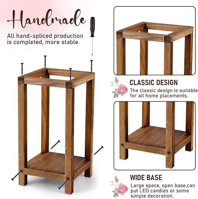 Geelin 10 Pcs Wooden Wedding Lantern Centerpiece Candle Lantern Table Wooden Candle Holder Decorative for Wedding Party Table Valentine Decor(10.59 in,Brown)