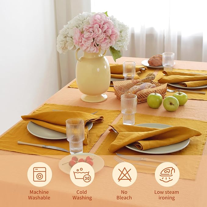 Linen World Vintage Tablecloths 60x108 Inch,100% French Linen Tablecloth,Classic Vintage Washed Table Cloths for Kitchen,Outdoor,Weddings,Decorative Thanksgiving Christmas,Pale Peach