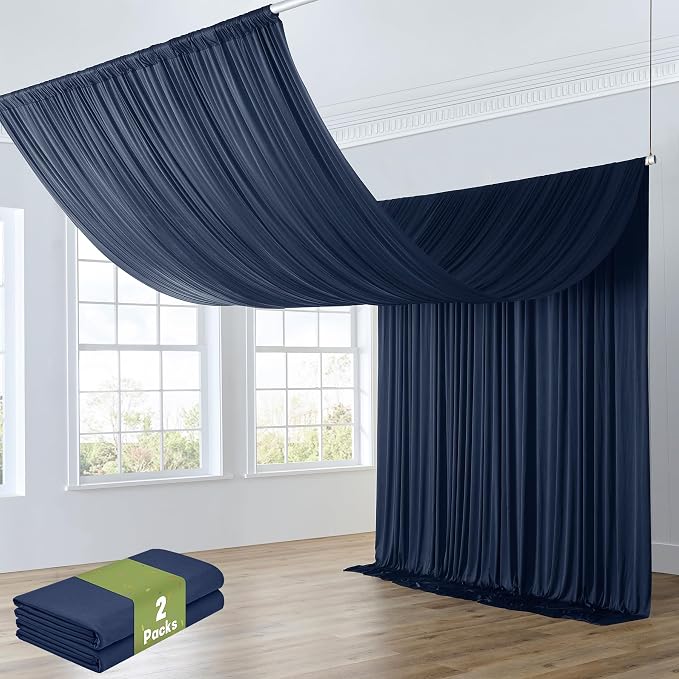 10ft x 20ft Navy Blue Ceiling Drapes for Wedding Parties, Wrinkle Free Thick Polyester 20ft Extra Long Wedding Draping Blue Ceiling Curtains Arch Drapery for Birthday Party Canopy Tent Decor