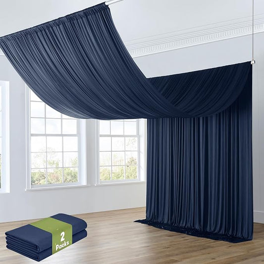 10ft x 20ft Navy Blue Ceiling Drapes for Wedding Parties, Wrinkle Free Thick Polyester 20ft Extra Long Wedding Draping Blue Ceiling Curtains Arch Drapery for Birthday Party Canopy Tent Decor