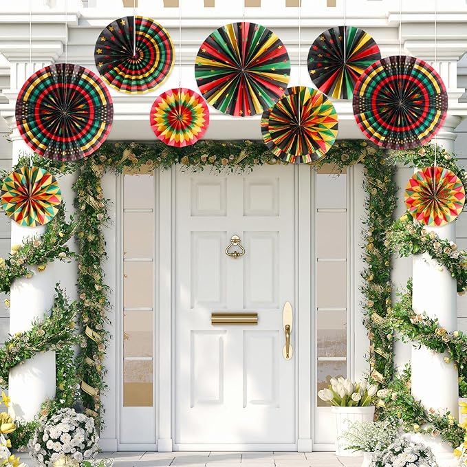 Outus Black History Month Decorations Paper Fans Juneteenth Hanging Paper Fans Kente Ceiling Wall Garland for African American Party Bulletin Board Classroom Decor(18 Pcs,Classic)