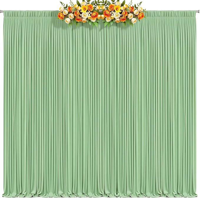 20x8ft Sage Green Photo Backdrop Curtains for Parties Birthday Wrinkle Free Polyester Photoshoot Curtains Drapes Backdrop for Wedding Baby Shower Graduation Photography Background 4 Panels 5x8FT
