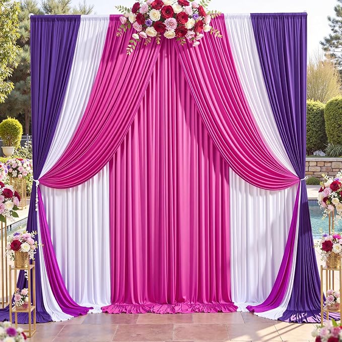20ft×12ft Deep Purple Backdrop Curtains for Wedding Parties, 4 Panels Wrinkle Free Polyester Photo Backdrop Drapes Back Drop Cloth for Birthday Photography Background