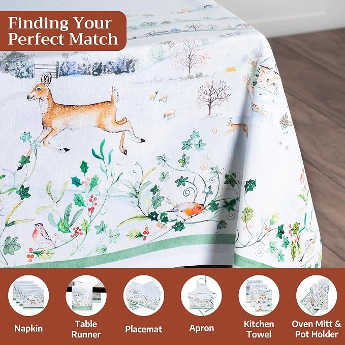 Maison d' Hermine Table Cloth Rectangle Table 100% Cotton 60 x 120 Inches Fall Tablecloth Reusable Everyday Use for Thanksgiving Christmas Decorations Dining Farmhouse Party (Snowy World)