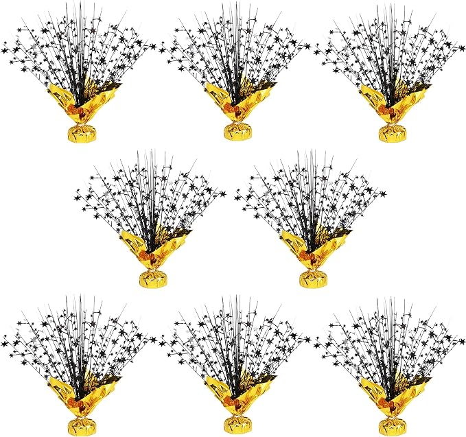 8 Pack Metallic Star Spray Centerpieces for Tables - Bulk 12.4" Foil Fountain Table Decorations for Large Events, Graduation 2026, Wedding Reception (Glod Black)