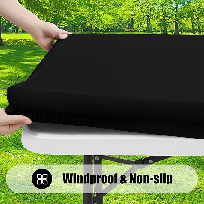 Smiry 6 Pack Rectangle Picnic Table Cloth, Waterproof Elastic Fitted Tablecloths, Washable Polyester Rectangular Patio Table Cover for Camping, Indoor and Outdoor (Black, 24"x48")
