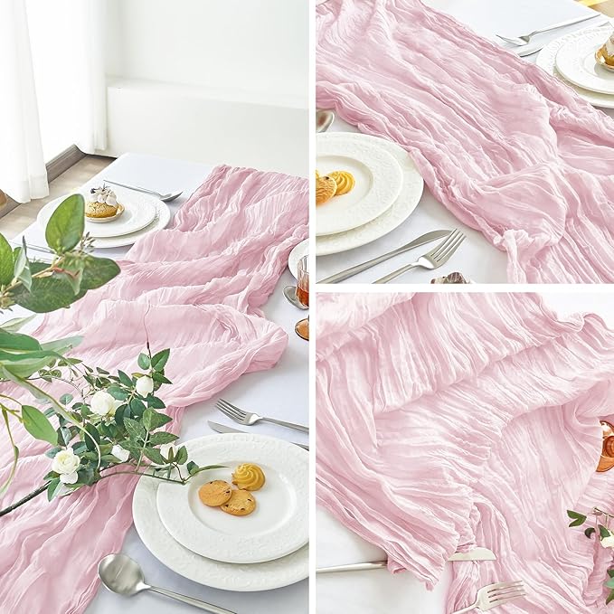 IVAPUPU 2 Pcs Cheesecloth Table Runner - 10ft Pink Boho Gauze Cheese Cloth Table Runners for Baby Shower Decorations Wedding Party Summer Garden Decor