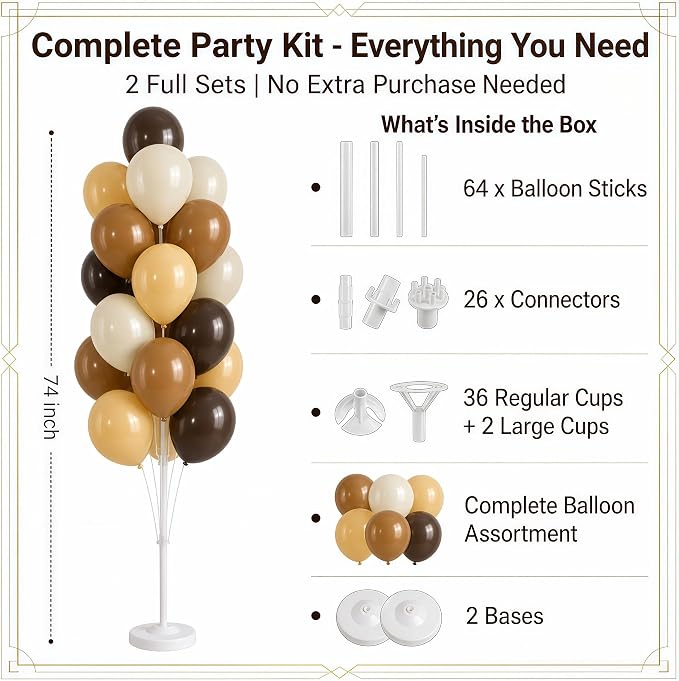 Hiins Balloon Column Kit Set of 2 With Balloons Included - with Base,Pole,Balloon Tower Backdrop Decoration for Wedding, Baby Shower,Birthday Party,Bachelorette Parties (3xChocolate Brown)