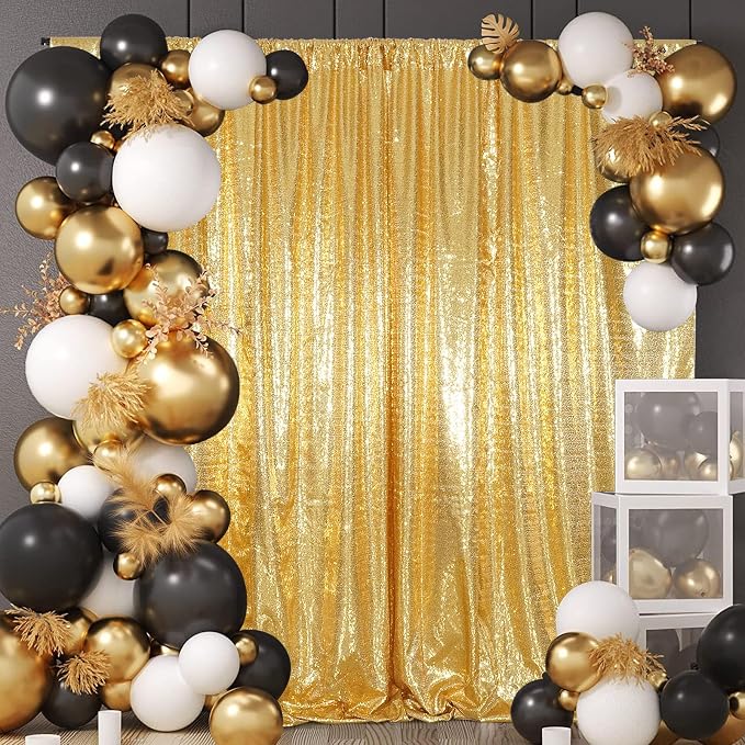 Juya Delight Gold Sequin Backdrop Curtain, 6FTx6FT NO See-Through Glitter Photo Backdrop for Birthday, Party, Wedding Decoration Sparkle Photoshoot Background