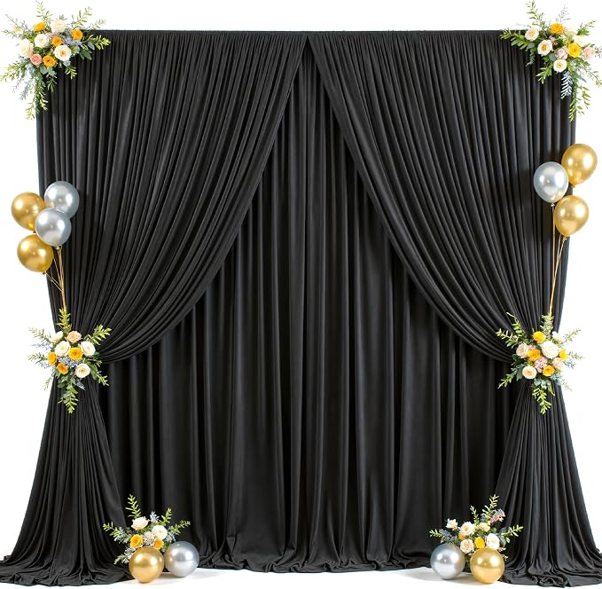 40x10ft Black Photo Backdrop Curtains for Parties Birthday Wrinkle Free Polyester Photoshoot Curtains Drapes Backdrop for Weddings Anniversary Graduation Stage Photography Background 8 Panels 5x10FT