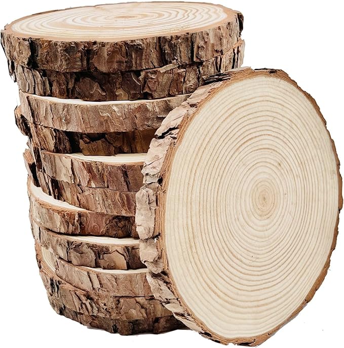 Unfinished Wood Slices for centerpieces 18 PCS 5.1-5.5 Inch,Round Wooden Discs with Tree Bark,Wood Cookies Circles for Crafts Christmas Ornaments,Wood Slice for Rustic Wedding Decoration