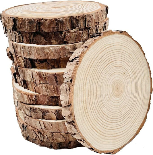 Unfinished Wood Slices for centerpieces 18 PCS 5.1-5.5 Inch,Round Wooden Discs with Tree Bark,Wood Cookies Circles for Crafts Christmas Ornaments,Wood Slice for Rustic Wedding Decoration