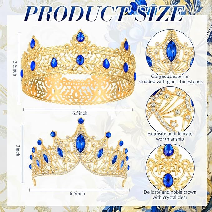 Ferreve 4 Pcs Prom King and Queen Crowns and Sashes Set Graduation Prom King and Queen Tiara Sash for 80's Prom Party Favors(Blue)
