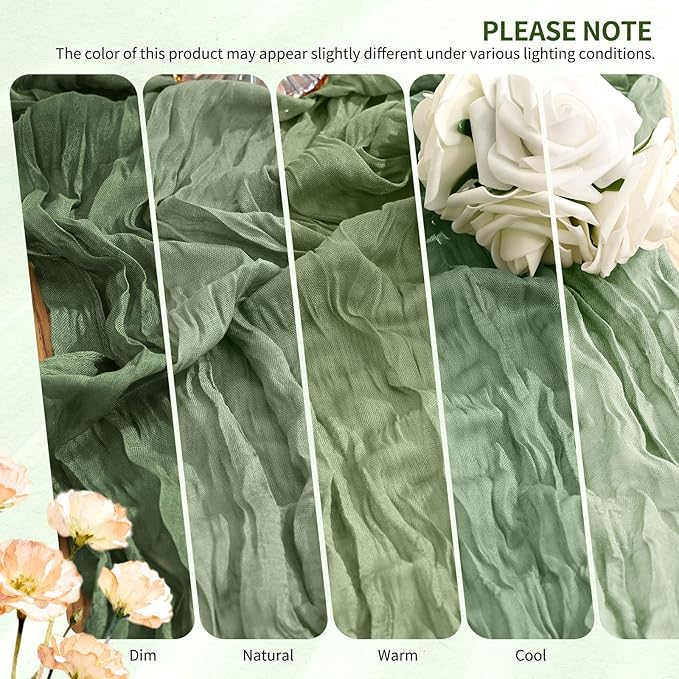 10 Pack Sage Green Cheesecloth Table Runner 10FT Boho Gauze Cheese Cloth Table Runners Romantic Rustic Sheer Table Decorations for Wedding Party Baby Shower Birthday Holiday Home