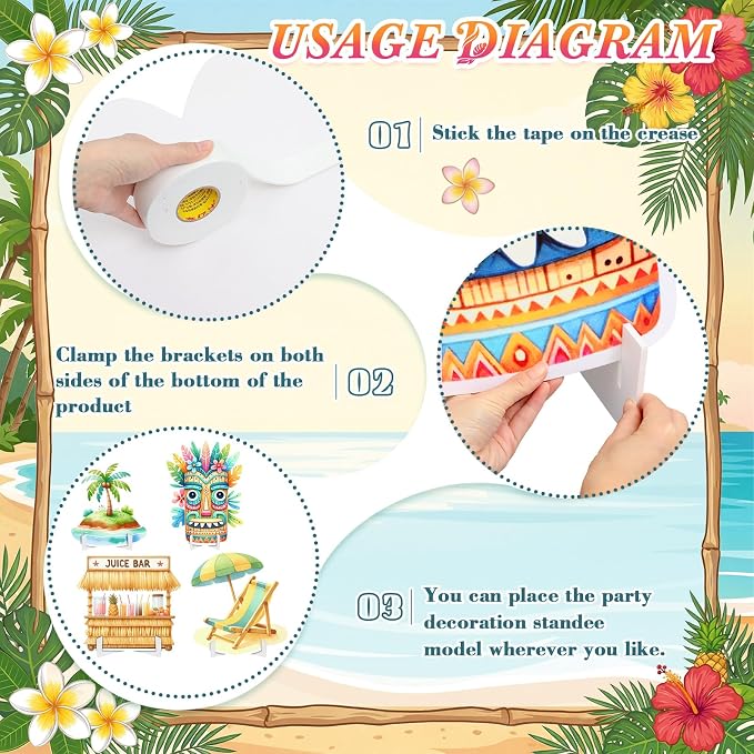 Honoson Large 32" Tiki Aloha Luau Party Decoration Cardboard Cutouts, Tiki Bar Totem Backdrop Standup Yard Signs for Hawaiian Party Supplies Tropical Summer Beach Pool Photo Booth Props