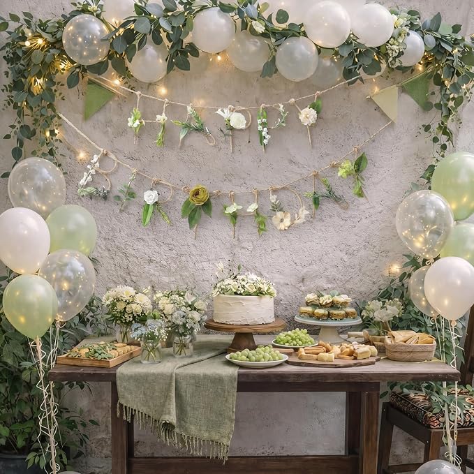 Norme 2 Pcs Green Leaves Birthday Party Decorations Banner Metal 3D Wildflower Happy Birthday Garland Garden Spring Tea Fairy Party Decorations for 16 21st 30th 40th 50th 60th 70th