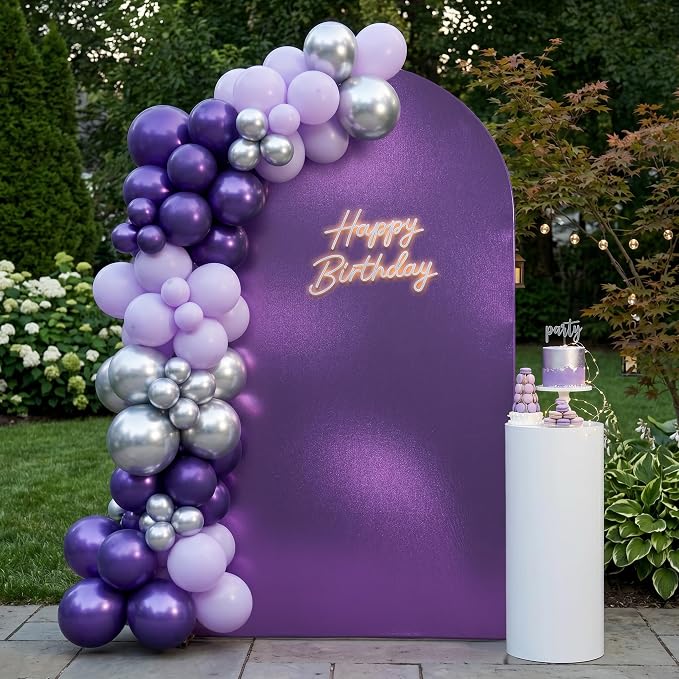 Shimmer Purple Arch Backdrop Cover 7.2FT with Zipper,Thick Soft Stretchy Sequin Glitter Spandex Fitted Chiara Cover for Wedding Birthday Baby Shower Graduation Party Photo Backdrop