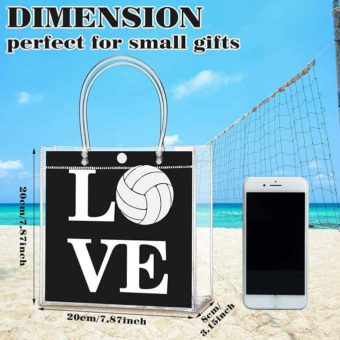 Teenyyou 24 Pcs Volleyball Clear Gift Bags with Handles Volleyball Goodie Bags Sport Theme Party Favor for Team Snack Birthday Gifts