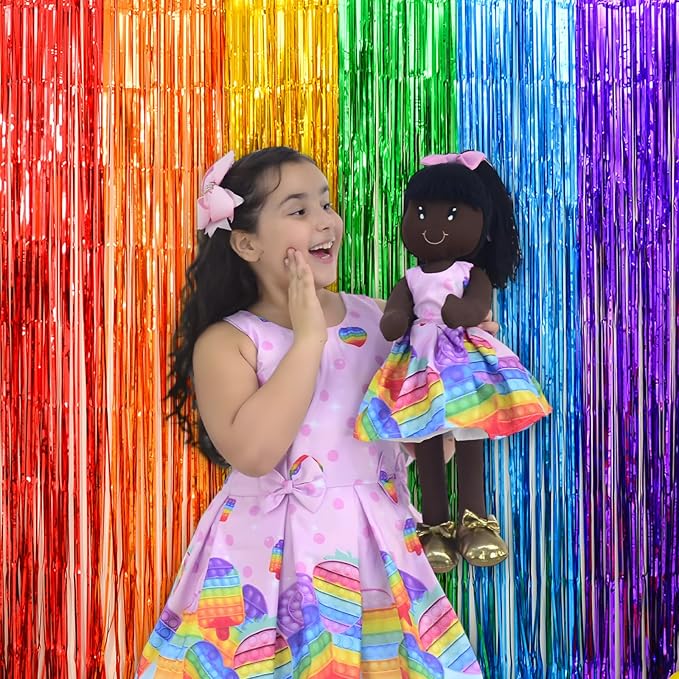 LOLStar Rainbow Party Decorations, 2 Pack 3.3x6.6ft Pride Decorations, Cartoon Birthday Decor Foil Fringe Curtains Rainbow Theme Backdrop, Streamers Photobooth Prop for Happy Kindergarten Graduation