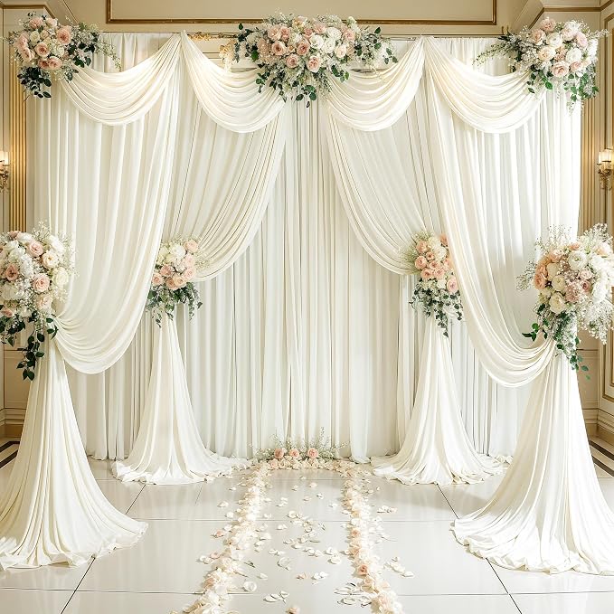 8 Panels Ivory Backdrop Curtains for Wedding Party Wrinkle Free Backdrops Curtain Drapes Fabric Decorations Photo Back Drop Cloth for Baby Shower Photography Stage Reception 40ft(W) x 12ft(H)