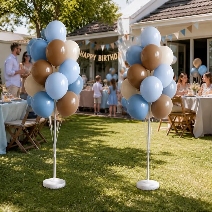 Balloon Column Stand Kit Set of 2 Included-Retro Ice Mist Macaron Balloon Sticks with Base&Pole,Backdrop Decoration for Metallic Chrome Wedding, Baby Shower,Birthday,Anniversary Party（denim brown）