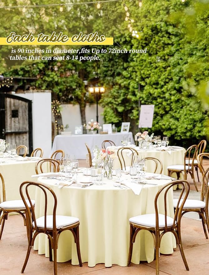 Pesonlook 12 Pack Round Tablecloth Beige Polyester Round Table Cloths 90 Inch Washable Fabric Table Cover Beige Tablecloth for Wedding/Party/Banquet/Dining/Buffet (Beige/90 Inch)