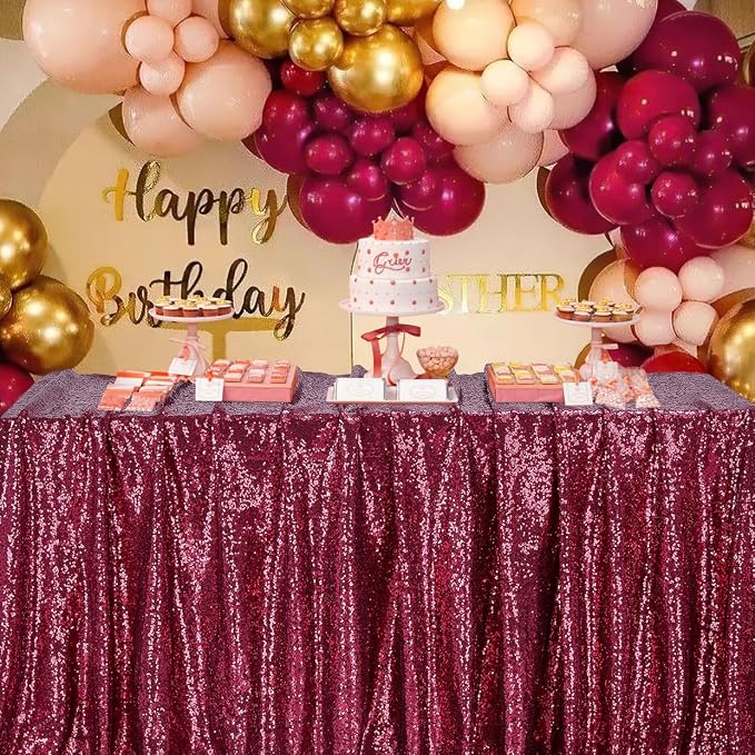 B-COOL Burgundy Sequin Tablecloth for Parties: Glitter Fabric 50x50 Inches Kitchen Linen for Square Head Centerpeices Party Decorations Christmas Decor